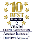 10 Best | 2014-2015 | 2 years Client Satisfaction | American Institute of DUI/DWI Attorneys