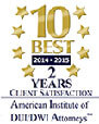 10 Best | 2014-2015 | 2 Years Client Satisfaction | American Institute of DUI/DWI Attorneys
